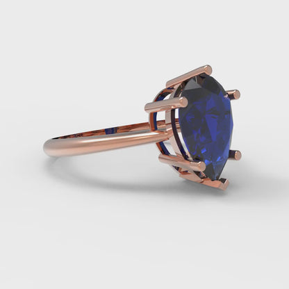 2 cttw Simulated Blue Sapphire Solitaire  Engagement Ring - Solid Gold (Pear Cut,10x7mm)