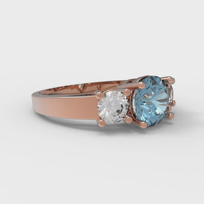 1.5 cttw Natural Swiss Blue Topaz Three-Stone Engagement Ring - Solid Gold (Round Cut,6.5mm)
