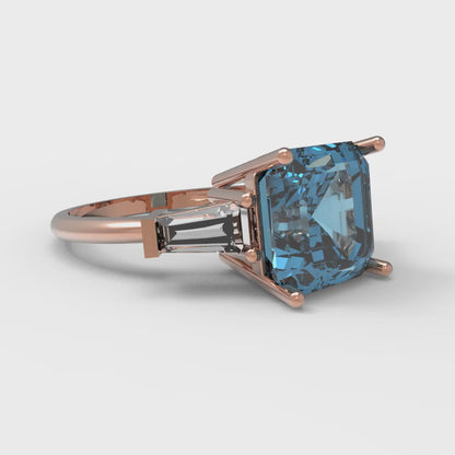 3 cttw Natural Aquamarine Three-Stone Engagement Ring - Solid Gold (Asscher Cut,8.0mm)