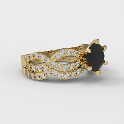 1.57 cttw Round Cut Natural Onyx Bridal Set - Solid Yellow Gold  Engagement Ring & Wedding Band