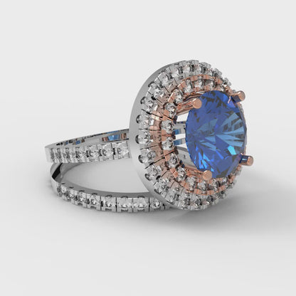 2.73 cttw Round Cut Simulated Tanzanite Bridal Set - Solid White/Rose Gold Engagement Ring & Wedding Band