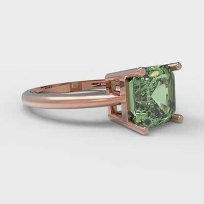 2 cttw Zirconia Simulated Green Diamond Solitaire  Engagement Ring - Solid Rose Gold (VVS1, Asscher Cut,7.0mm)