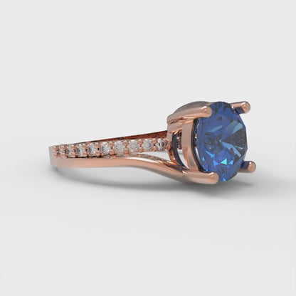 1.71 cttw Simulated Tanzanite Solitaire with Zirconia Simulated Diamond Accents Engagement Ring - Solid Rose Gold (VVS1, Round Cut,7.5mm)