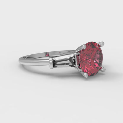 2 cttw Simulated Ruby Three-Stone Engagement Ring - Solid White Gold (VVS1, Round Cut,7.5mm)