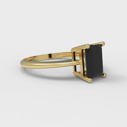 1 cttw Natural Onyx Solitaire  Engagement Ring - Solid Gold (Radiant Cut,7x5mm)