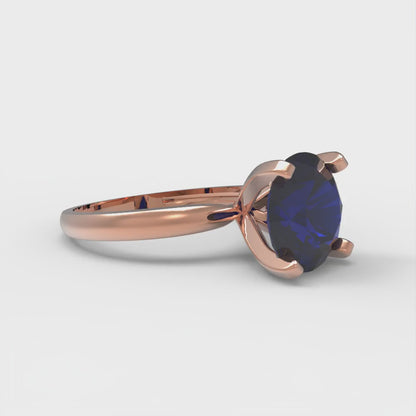 3 cttw Simulated Blue Sapphire Solitaire  Engagement Ring - Solid Gold (Round Cut,9.0mm)