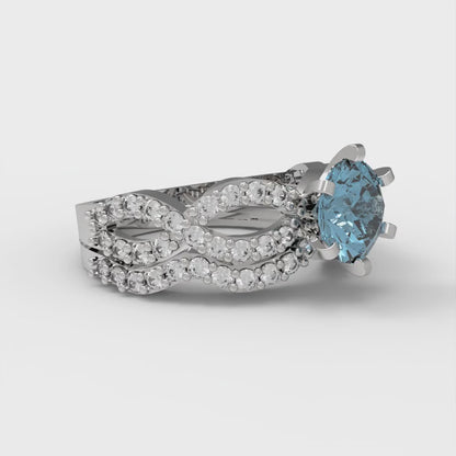 1.57 cttw Round Cut Natural Aquamarine Bridal Set - Solid White Gold  Engagement Ring & Wedding Band