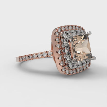 2.07 cttw Yellow Moissanite Hidden Halo Engagement Ring - Solid White/Rose Gold (VVS1, Princess Cut,6.5mm)
