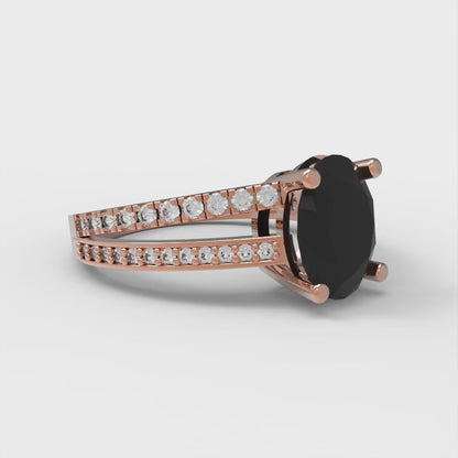 2.32 cttw Natural Onyx Solitaire with Zirconia Simulated Diamond Accents Engagement Ring - Solid Rose Gold (VVS1, Oval Cut,9X7mm)