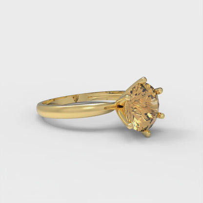 1.5 cttw Zirconia Simulated Champagne Diamond Solitaire  Engagement Ring - Solid Yellow Gold (VVS1, Round Cut,7.5mm)