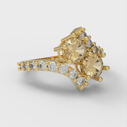 1.48 cttw Zirconia Simulated Champagne Diamond Solitaire with Zirconia Simulated Diamond Accents Engagement Ring - Solid Gold (VVS1, Round Cut,5mm)