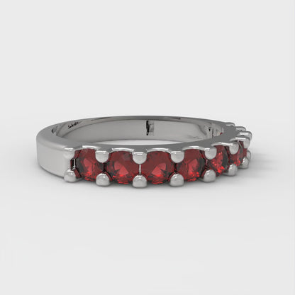0.63 cttw Natural Garnet Round Cut White Gold Eternity Wedding Band