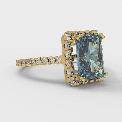 1.86 cttw Natural Aquamarine Solitaire with Zirconia Simulated Diamond Accents Engagement Ring - Solid Gold (Emerald Cut,7.5x5.5mm)