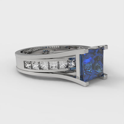 2.28 cttw Princess Cut Simulated Tanzanite Bridal Set - Solid White Gold Engagement Ring & Wedding Band