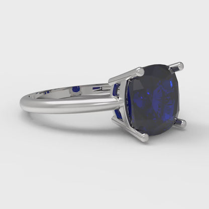 2.5 cttw Simulated Blue Sapphire Solitaire  Engagement Ring - Solid Gold (Cushion Cut,8mm)