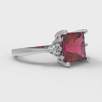 2.32 cttw Natural Garnet Three-Stone Engagement Ring - Solid Gold (Princess Cut,7.0mm)