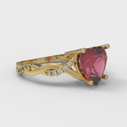 2.1 cttw Simulated Pink Tourmaline Solitaire with Zirconia Simulated Diamond Accents Engagement Ring - Solid Gold (Heart Cut,8mm)