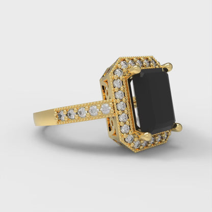 2.78 cttw Natural Onyx Hidden Halo Engagement Ring - Solid Gold (Emerald Cut,8.5x6.5mm)