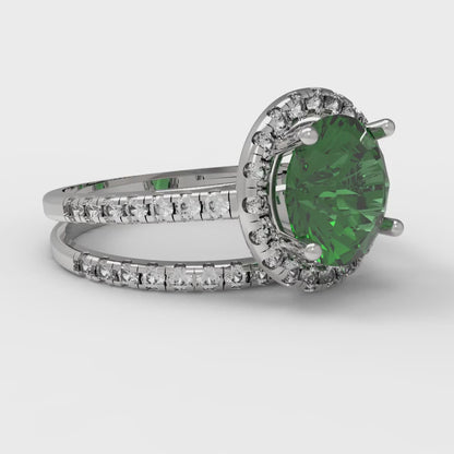 2.52 cttw Round Cut Simulated Emerald Bridal Set - Solid White Gold Engagement Ring & Wedding Band