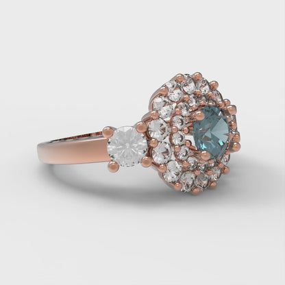 1.4 cttw Natural London Blue Topaz Hidden Halo Engagement Ring - Solid Gold (Round Cut,5.0mm)