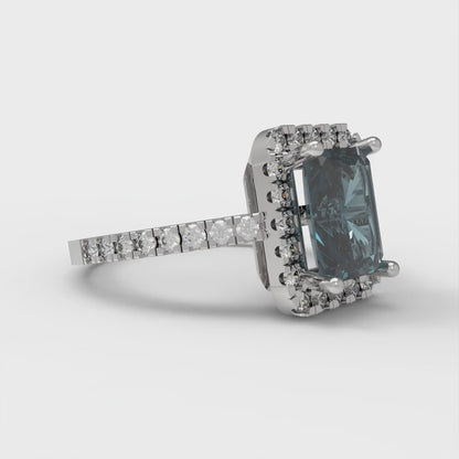 1.86 cttw Natural London Blue Topaz Hidden Halo Engagement Ring - Solid Gold (Emerald Cut,7.5x5.5mm)