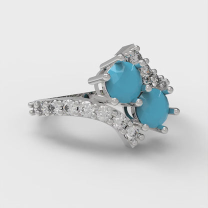 1.48 cttw Simulated Turquoise Solitaire with Zirconia Simulated Diamond Accents Engagement Ring - Solid Gold (Round Cut,5mm)