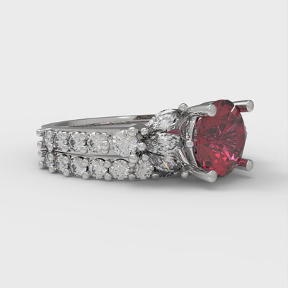 2.94 cttw Round Cut Natural Garnet Bridal Set - Solid White Gold Engagement Ring & Wedding Band
