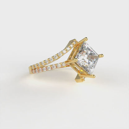 2.3075 cttw Moissanite Solitaire with Zirconia Simulated Diamond Accents Engagement Ring - Solid Yellow Gold (VVS1, Princess Cut,7.0mm)