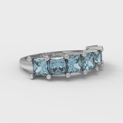 1.75 cttw Natural Sky Blue Topaz Princess Cut White Gold Eternity Wedding Band