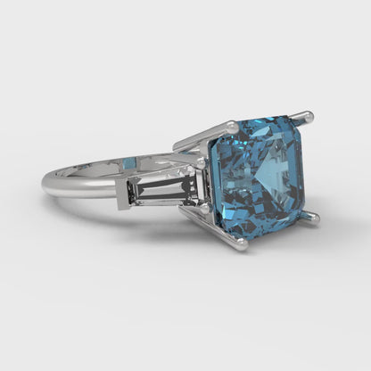 3 cttw Natural Aquamarine Three-Stone Engagement Ring - Solid Gold (Asscher Cut,8.0mm)
