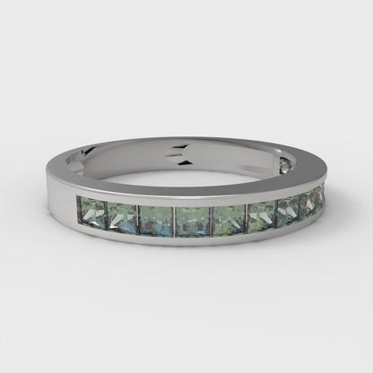 0.78 cttw Blue Moissanite Princess Cut White Gold Eternity Wedding Band