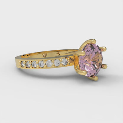 1.71 cttw Zirconia Simulated Pink Diamond Solitaire with Zirconia Simulated Diamond Accents Engagement Ring - Solid Gold (VVS1, Round Cut,7.5mm)