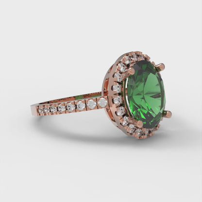 2.27 cttw Simulated Emerald Solitaire with Zirconia Simulated Diamond Accents Engagement Ring - Solid Gold (Oval Cut,9X7mm)