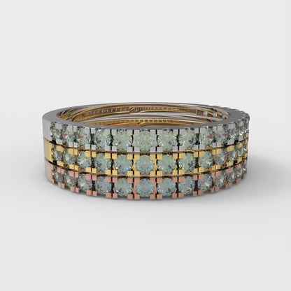 0.855 cttw Blue Moissanite Round Cut White/Rose/Yellow Gold Eternity Wedding Band
