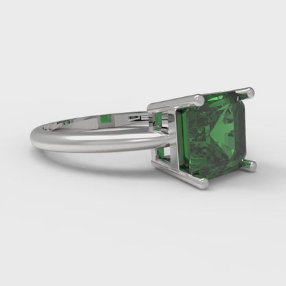 2 cttw Simulated Emerald Solitaire  Engagement Ring - Solid Gold (Asscher Cut,7.0mm)