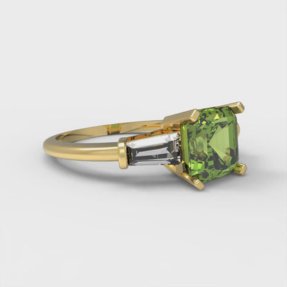1.62 cttw Natural Peridot Three-Stone Engagement Ring - Solid Gold (Square Emerald Cut,6.5X6.5mm)