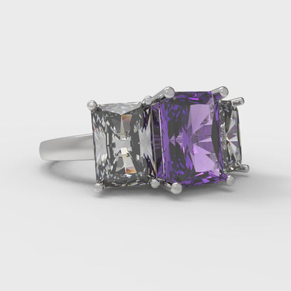 4 cttw Simulated Alexandrite Three-Stone Engagement Ring - Solid Gold (Emerald Cut,8x6mm)