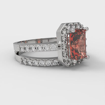 1.92 cttw Zirconia Simulated Red Diamond Solitaire with Zirconia Simulated Diamond Accents Engagement Ring - Solid White Gold (VVS1, Emerald Cut,7.5X5.5mm)