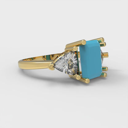 2.82 cttw Simulated Turquoise Three-Stone Engagement Ring - Solid Gold (Emerald Cut,8x6mm)