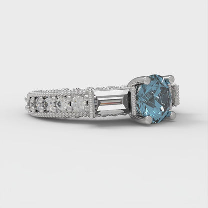 2.33 cttw Natural Swiss Blue Topaz Three-Stone Engagement Ring - Solid Gold (Round Cut,6.5mm)