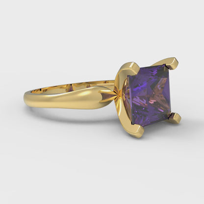2.5 cttw Natural Amethyst Solitaire  Engagement Ring - Solid Gold (Princess Cut,8.5mm)