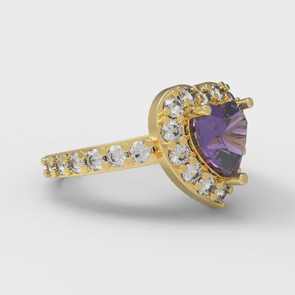 2.03 cttw Natural Amethyst Hidden Halo Engagement Ring - Solid Gold (Heart Cut,7.0mm)