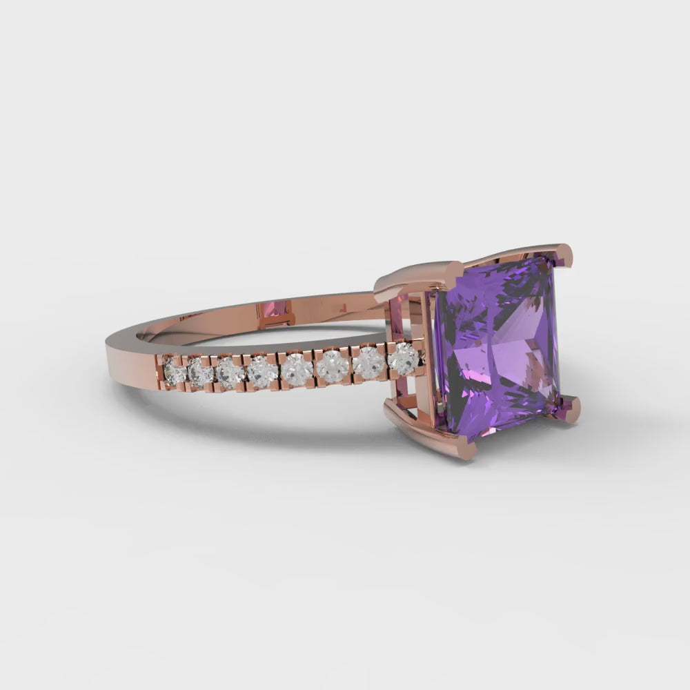 1.62 cttw Simulated Alexandrite Solitaire with Zirconia Simulated Diamond Accents Engagement Ring - Solid Gold (Princess Cut,6.5mm)