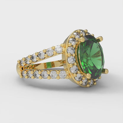 2.6 cttw Simulated Emerald Hidden Halo Engagement Ring - Solid Gold (Oval Cut,9x7mm)