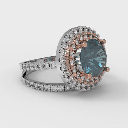 2.73 cttw Round Cut Natural London Blue Topaz Bridal Set - Solid White/Rose Gold Engagement Ring & Wedding Band
