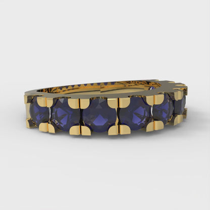1.53 cttw Simulated Blue Sapphire Round Cut Yellow Gold Eternity Wedding Band