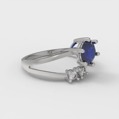 0.87 cttw Simulated Blue Sapphire Three-Stone Engagement Ring - Solid White Gold (VVS1, Round Cut,6.0mm)