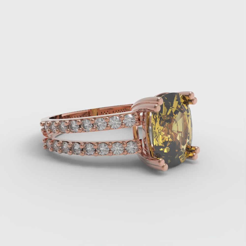 3.48 cttw Natural Citrine Solitaire with Zirconia Simulated Diamond Accents Engagement Ring - Solid Gold (Long Cushion Cut,9x7mm)