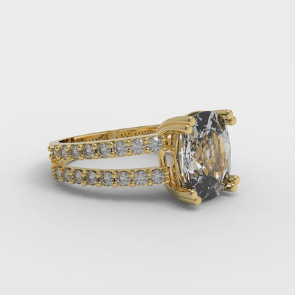 3.48 cttw Zirconia Simulated Diamond Solitaire with Zirconia Simulated Diamond Accents Engagement Ring - Solid Gold (VVS1, Long Cushion Cut,9x7mm)