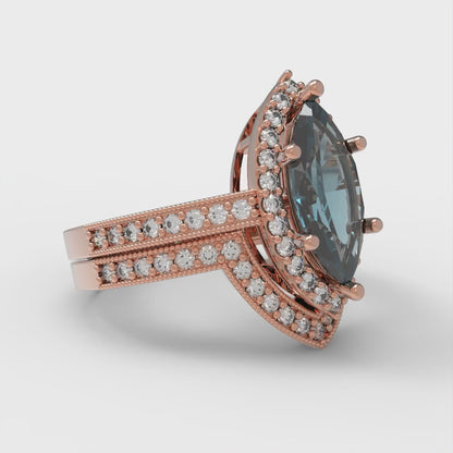 2.4875 cttw Marquise Cut Natural London Blue Topaz Bridal Set - Solid Rose Gold Engagement Ring & Wedding Band